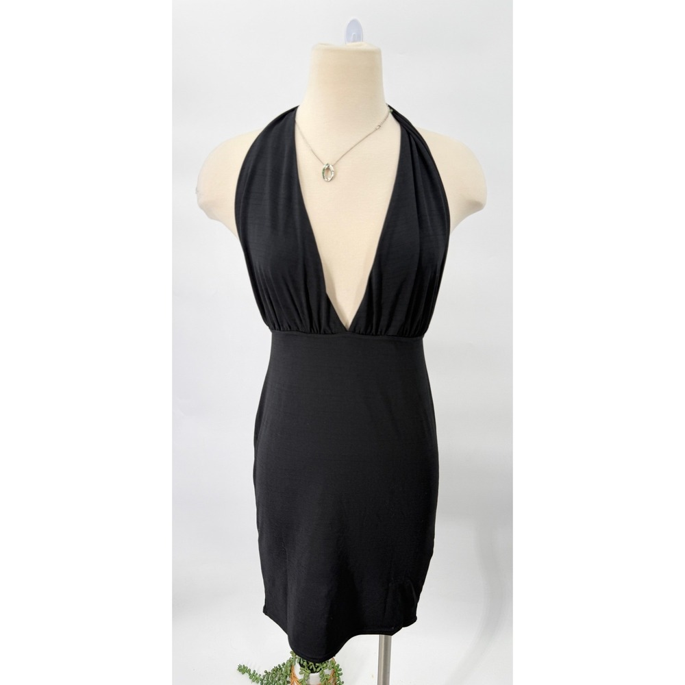 Nasty Gal Dress Womens 10 Black Halter Plunging V-Neck Open Back Mini Bodycon